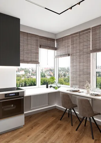 Интерьер кухни с жалюзи и дверными жалюзи  смотреть на Basicdecor