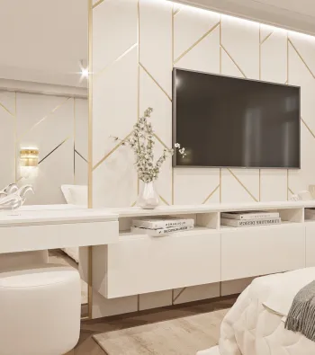 Интерьер гостиной с нишей для телевизора в неоклассике смотреть на Basicdecor
