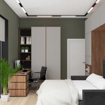 Интерьер спальни c рабочим местом в современном стиле смотреть на Basicdecor