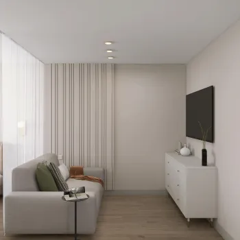 Интерьер гостиной cветовыми линиями и с подсветкой  смотреть на Basicdecor