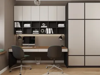 Интерьер кабинета c рабочим местом и с рабочим местом в шкафу в современном стиле смотреть на Basicdecor
