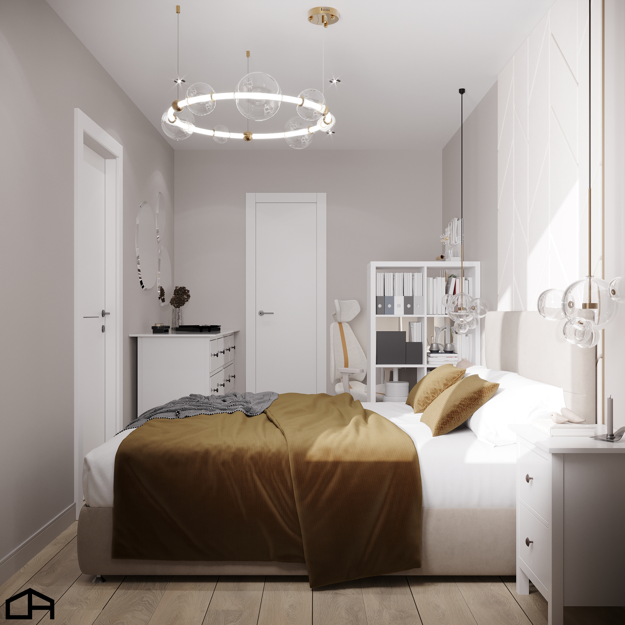 Интерьер спальни cветильниками над кроватью  смотреть на Basicdecor