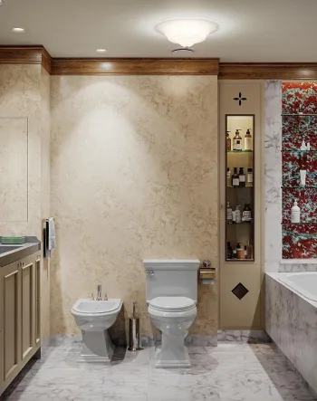Интерьер ванной с нишей из плитки  смотреть на Basicdecor