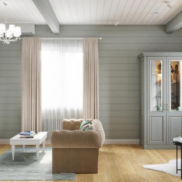 Интерьер гостиной с в деревянном доме  смотреть на Basicdecor