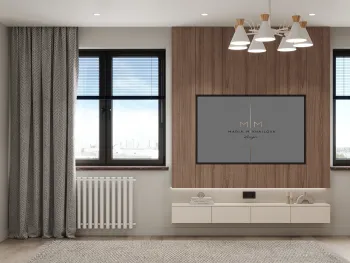 Интерьер гостиной с телевизором на стене  смотреть на Basicdecor