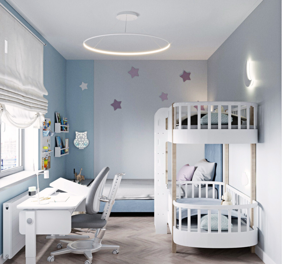 Интерьер детской c рабочим местом и подсветкой светодиодной в современном стиле