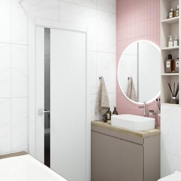 Интерьер ванной с зеркалом на двери  смотреть на Basicdecor