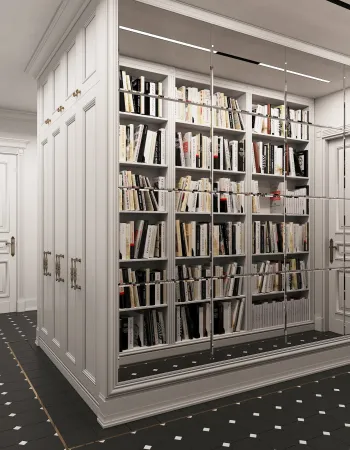 Интерьер коридора с библиотекой в неоклассике и в современном стиле смотреть на Basicdecor