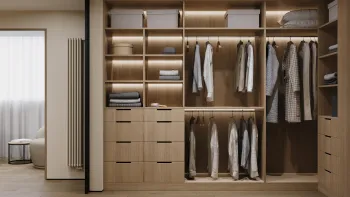 Интерьер спальни с гардеробной зой кроватью  смотреть на Basicdecor