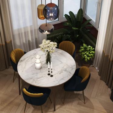 Интерьер столовой cветильниками над столом  смотреть на Basicdecor
