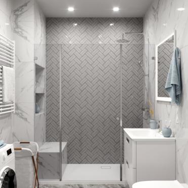 Интерьер ванной с душевой из плитки  смотреть на Basicdecor