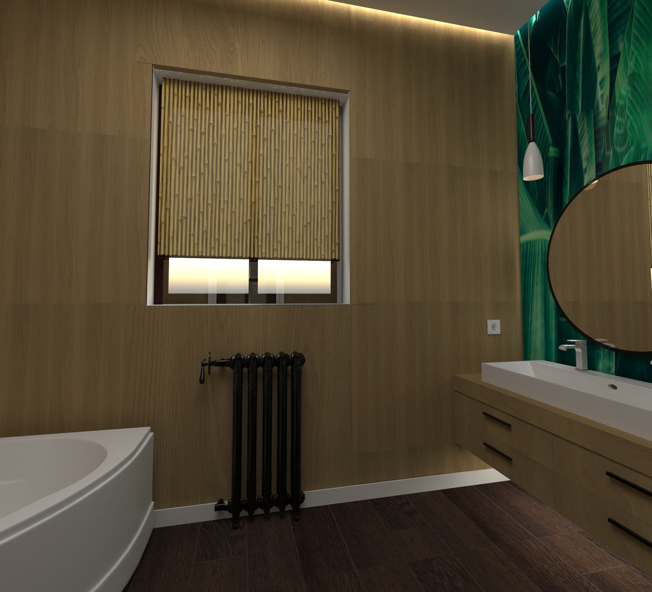 Интерьер ванной с жалюзи, вертикальными жалюзи и дверными жалюзи