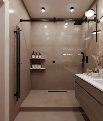 Интерьер ванной с душевой из плитки  смотреть на Basicdecor