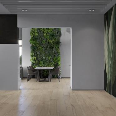 Интерьер столовой с искусственным газоном  смотреть на Basicdecor