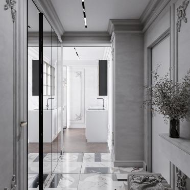 Интерьер коридора с проходной и зеркалом на двери  смотреть на Basicdecor