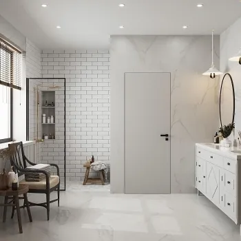 Интерьер ванной с душевой из плитки и нишей из плитки  смотреть на Basicdecor