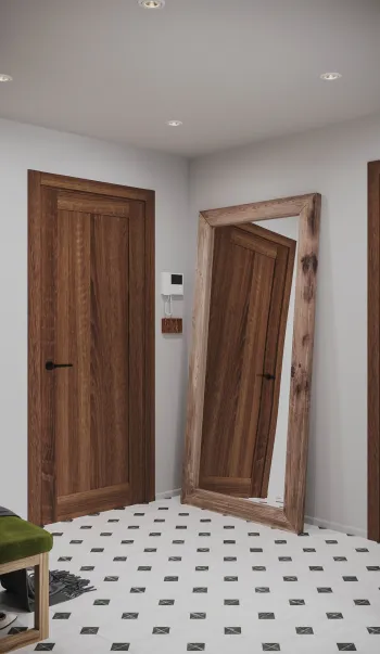 Интерьер с зеркалом на двери в скандинавском стиле смотреть на Basicdecor