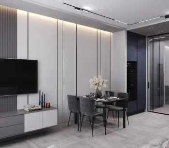 Интерьер кухни cветовыми линиями и с подсветкой  смотреть на Basicdecor