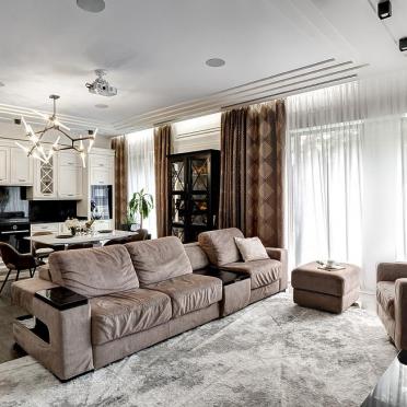 Интерьер гостиной с проходной в современном стиле смотреть на Basicdecor