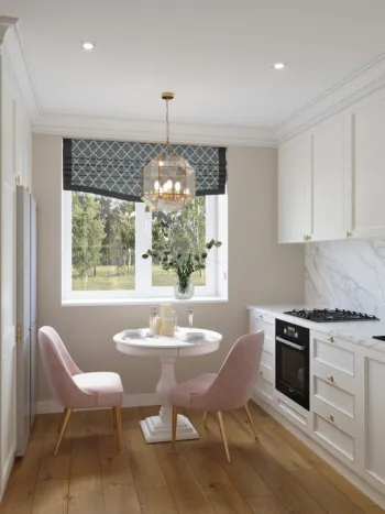 Интерьер кухни с жалюзи в неоклассике смотреть на Basicdecor