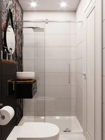 Интерьер ванной с душевой из плитки в современном стиле смотреть на Basicdecor