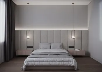 Интерьер спальни cветильниками над кроватью  смотреть на Basicdecor