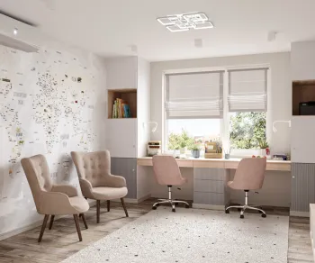 Интерьер c рабочим местом и жалюзи  смотреть на Basicdecor