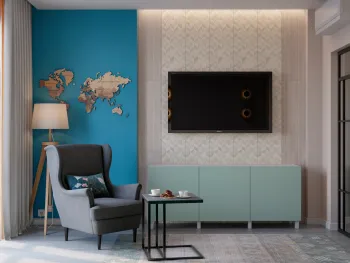 Интерьер гостиной с телевизором на стене в современном стиле смотреть на Basicdecor