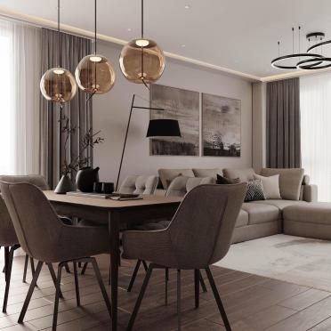 Интерьер столовой cветильниками над столом  смотреть на Basicdecor