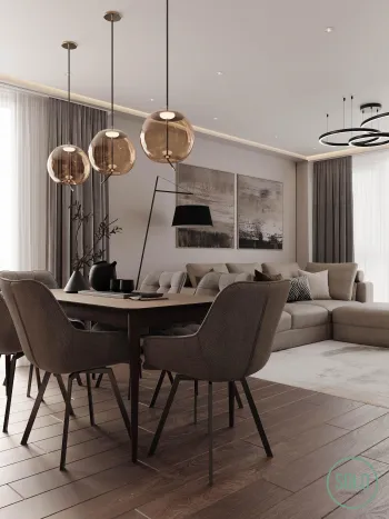 Интерьер столовой cветильниками над столом  смотреть на Basicdecor