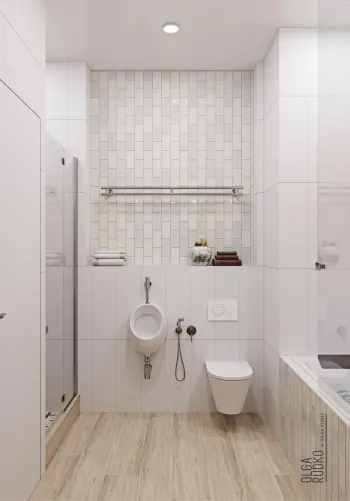 Интерьер ванной с душевой из плитки и нишей из плитки  смотреть на Basicdecor