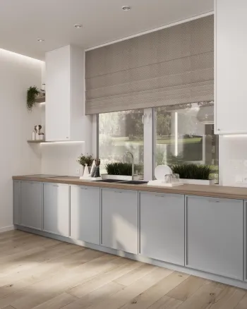 Интерьер кухни с жалюзи  смотреть на Basicdecor