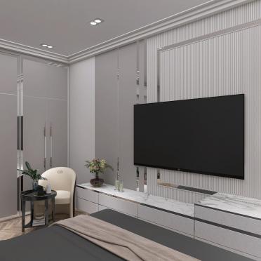 Интерьер спальни с телевизором на рейках  смотреть на Basicdecor