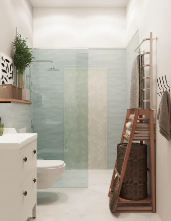 Интерьер ванной с душевой из плитки  смотреть на Basicdecor