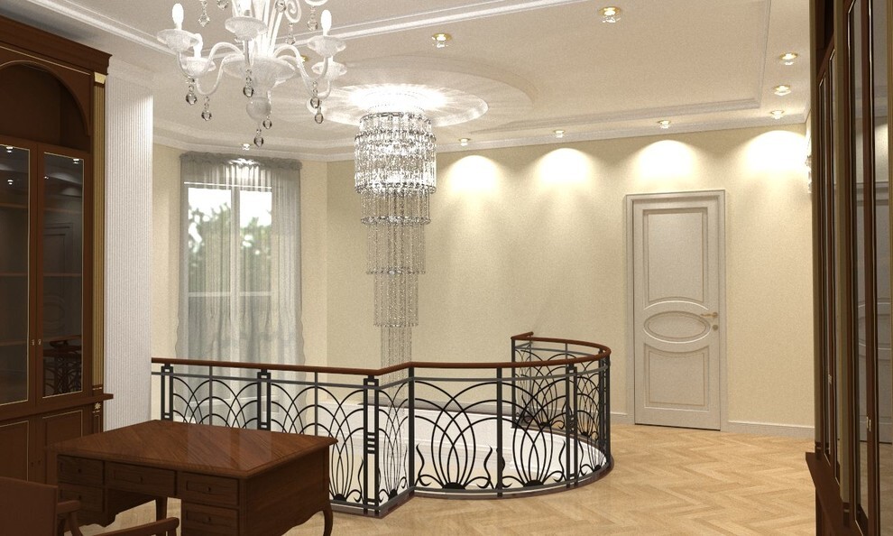 Интерьер коридора с кованными ограждениями в классическом стиле и готике