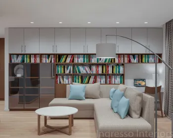 Интерьер гостиной с библиотекой в современном стиле смотреть на Basicdecor
