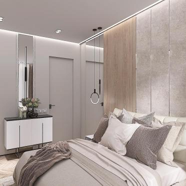 Интерьер спальни cветильниками над кроватью и с подсветкой  смотреть на Basicdecor