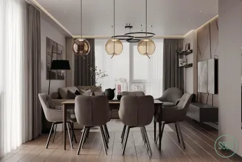 Интерьер столовой cветильниками над столом  смотреть на Basicdecor