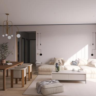 Интерьер гостиной cветильниками над столом в современном стиле смотреть на Basicdecor