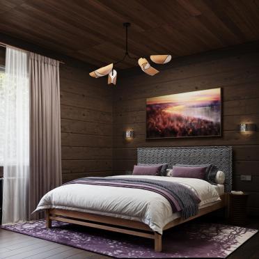 Интерьер спальни cветильниками над кроватью и с подсветкой  смотреть на Basicdecor