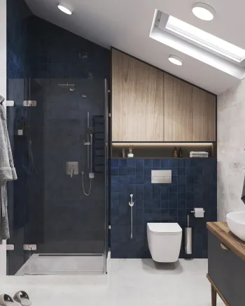 Интерьер ванной с душевой из плитки  смотреть на Basicdecor