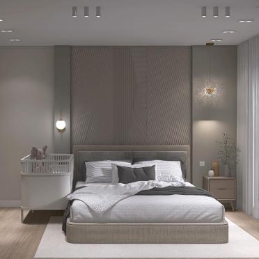 Интерьер спальни cветильниками над кроватью и с подсветкой  смотреть на Basicdecor
