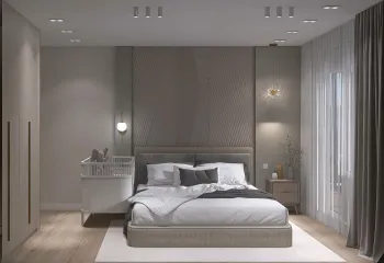 Интерьер спальни cветильниками над кроватью и с подсветкой  смотреть на Basicdecor