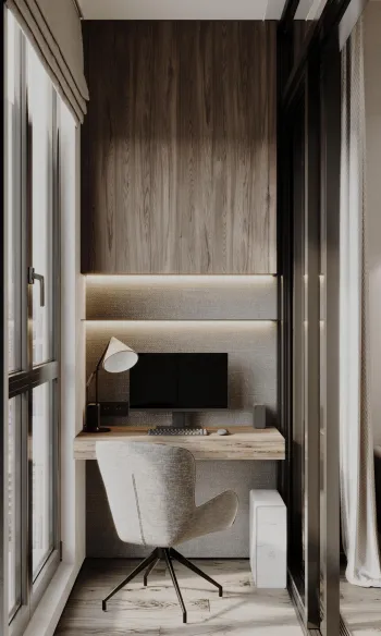 Интерьер кабинета c рабочим местом и с подсветкой  смотреть на Basicdecor