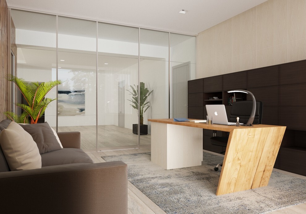 Интерьер кабинета c рабочим местом в современном стиле