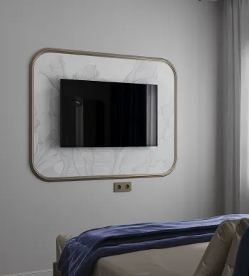 Интерьер спальни с телевизором на стене  смотреть на Basicdecor