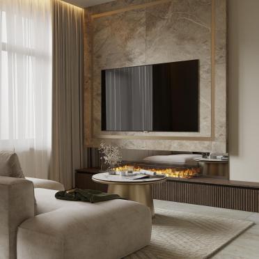Интерьер гостиной с телевизором на стене  смотреть на Basicdecor