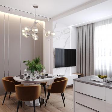 Интерьер кухни cветильниками над столом в современном стиле смотреть на Basicdecor