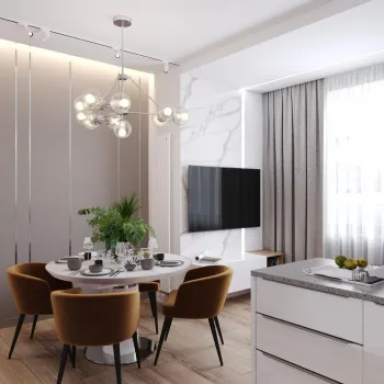 Интерьер кухни cветильниками над столом в современном стиле смотреть на Basicdecor