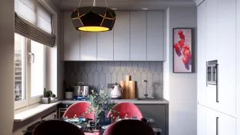 Интерьер кухни cветильниками над столом в стиле фьюжн смотреть на Basicdecor